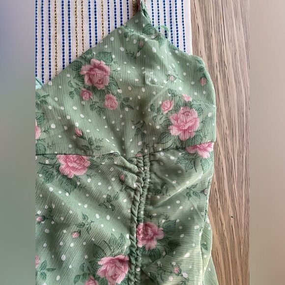 HELLO MOLLY Know My Worth Maxi Dress Floral Ruffle Ruched, Size L Green NWT - Picture 7 of 15